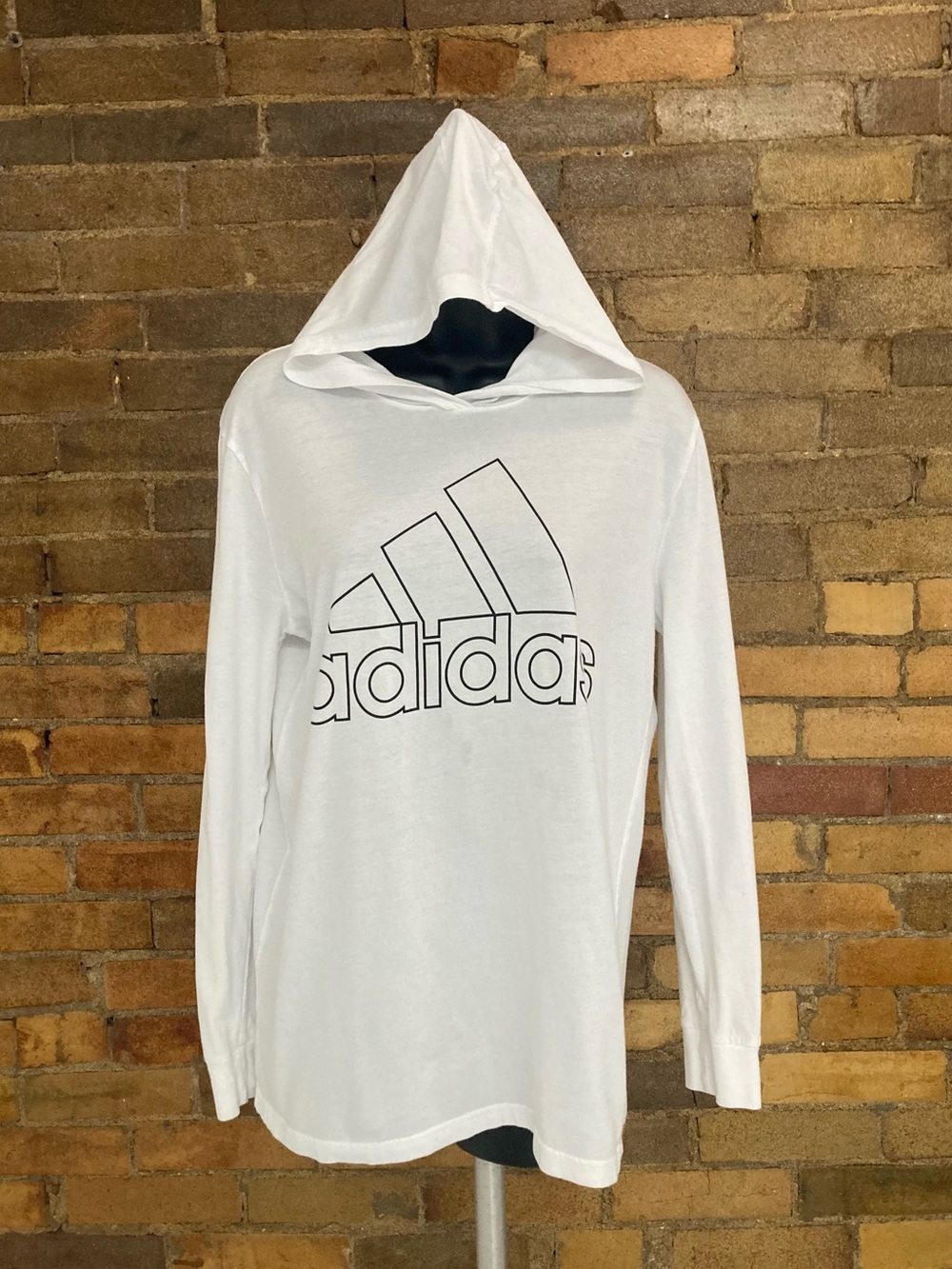 Adidas White Long Sleeve Hooded Tee with Outline Logo